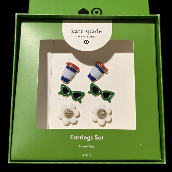 KATE SPADE X TARGET NWT - 3 PAIRS EARRINGS IN GIFT BOX - Picture 1 of 3